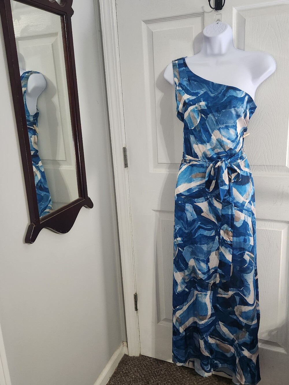 NWT Nicole Miller one shoulder blue maxi dress size 10 elegant evening wear